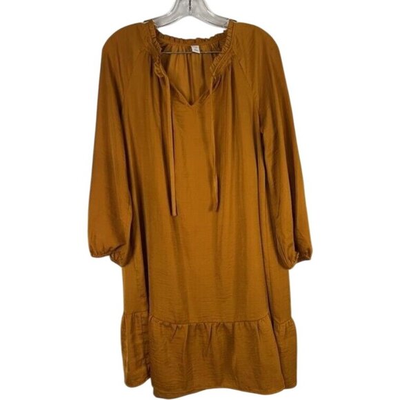 Old Navy Womens Caramel Brown Long Sleeve Peasant Dress Ruffle Hem Boho Casual S - Picture 4 of 4